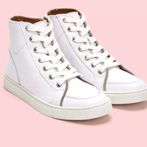 Frye Sindy Moto (White Smooth Polished Leather) Women's High Top Sneakers sz8
